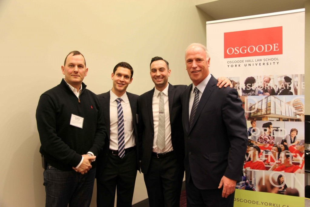 CHRIS TAYLOR OF TKO LLP AND DON MEEHAN OF NEWPORT SPORTS MANAGEMENT SPOKE ON THE TOPIC OF CELEBRITY REPRESENTATION AT THE ESLA CONFERENCE. PICTURED , LEFT TO RIGHT: TAYLOR, ESLA CO-PRESIDENTS JONATHAN SHERMAN AND DAN MOWAT-ROSE, MEEHAN.