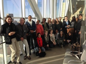 ê The group takes a break in the Israel Asper Tower of Hope, at the Canadian Museum for Human Rights. 