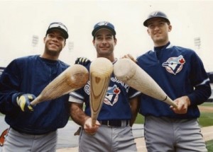 Alomar (left), Molitor (center), and Olerud (right) occupied the top three position in the race for the 1993 American League batting title, a rare feat that had not been accomplished in nearly 100 years
