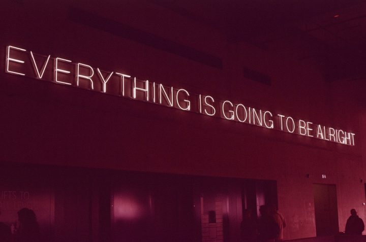 Top floor of the Tate Modern with words saying "Everything is going to be alright"..